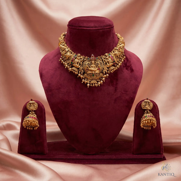 Royal Lakshmi Temple Necklace Set - Necklace - Front View