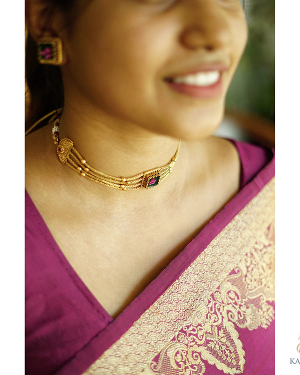 Non-Idol Four Layer Choker set with matching Earrings - Choker - Image 5