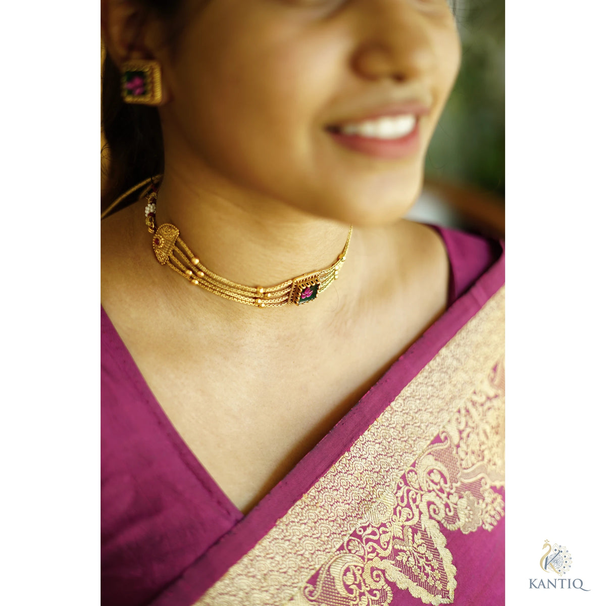 Non-Idol Four Layer Choker set with matching Earrings - Choker - Image 5