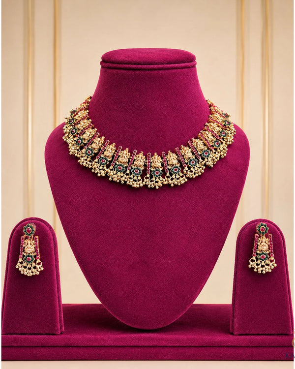 Swarnika Temple Necklace Set - Necklace - Front View