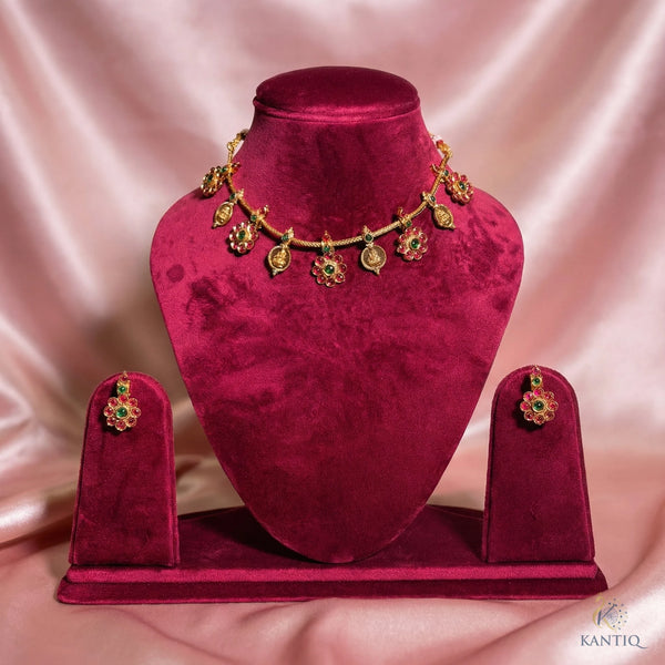 Antique Floral Coin Set - Necklace - Front View