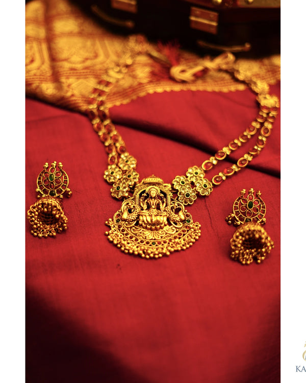 Sri Lakshmi Mayura Premium Antique Haram - Necklace - Side View