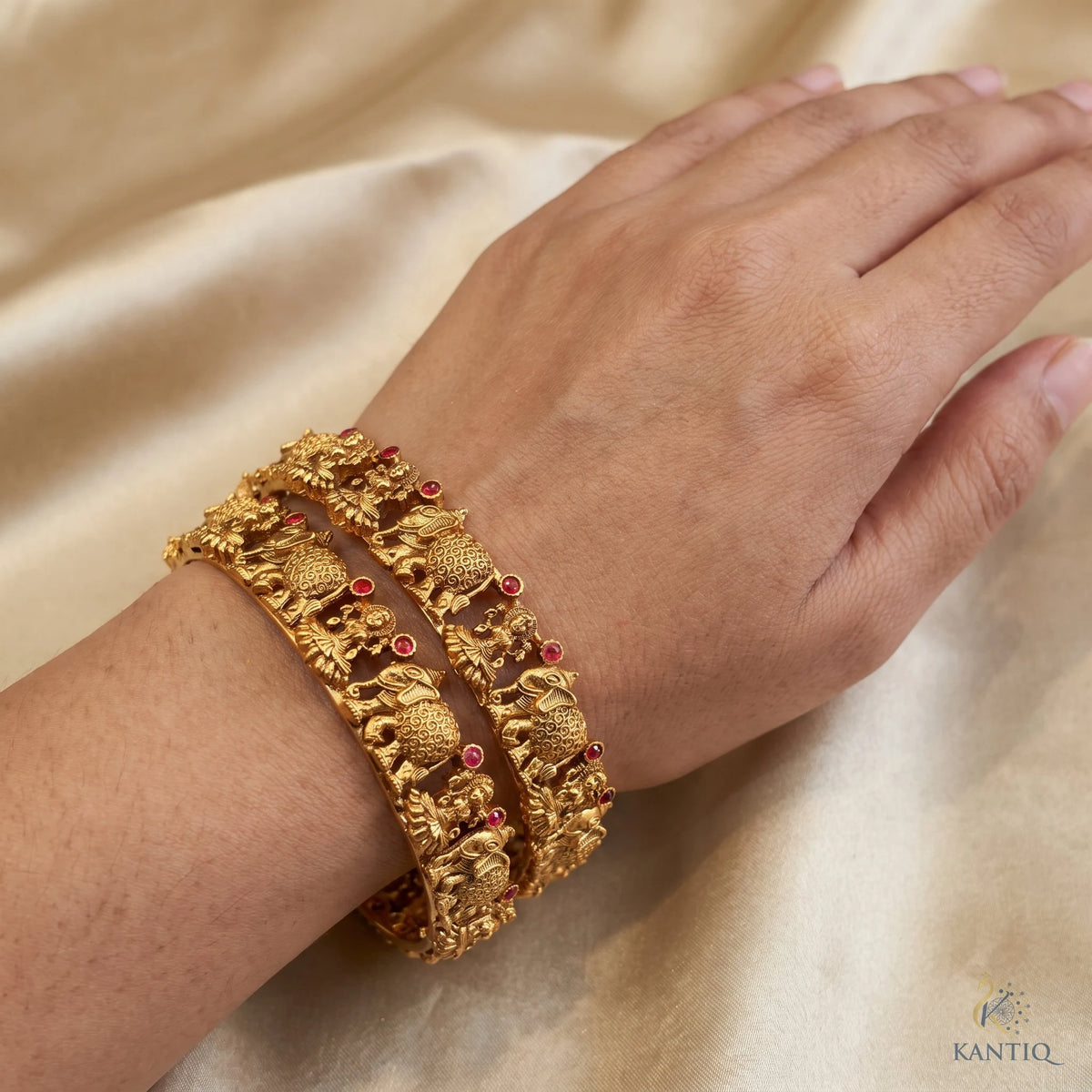 Gaja Lakshmi Antique Bangles - Bangles - Front View