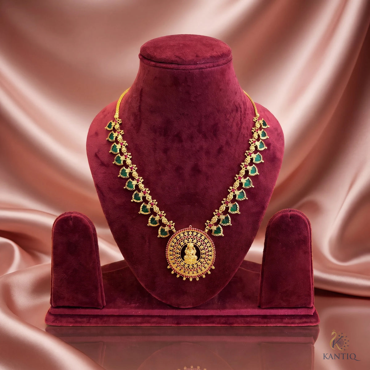 Mahalakshmi Gold-Finish Palakka Haram - Haram - Front View