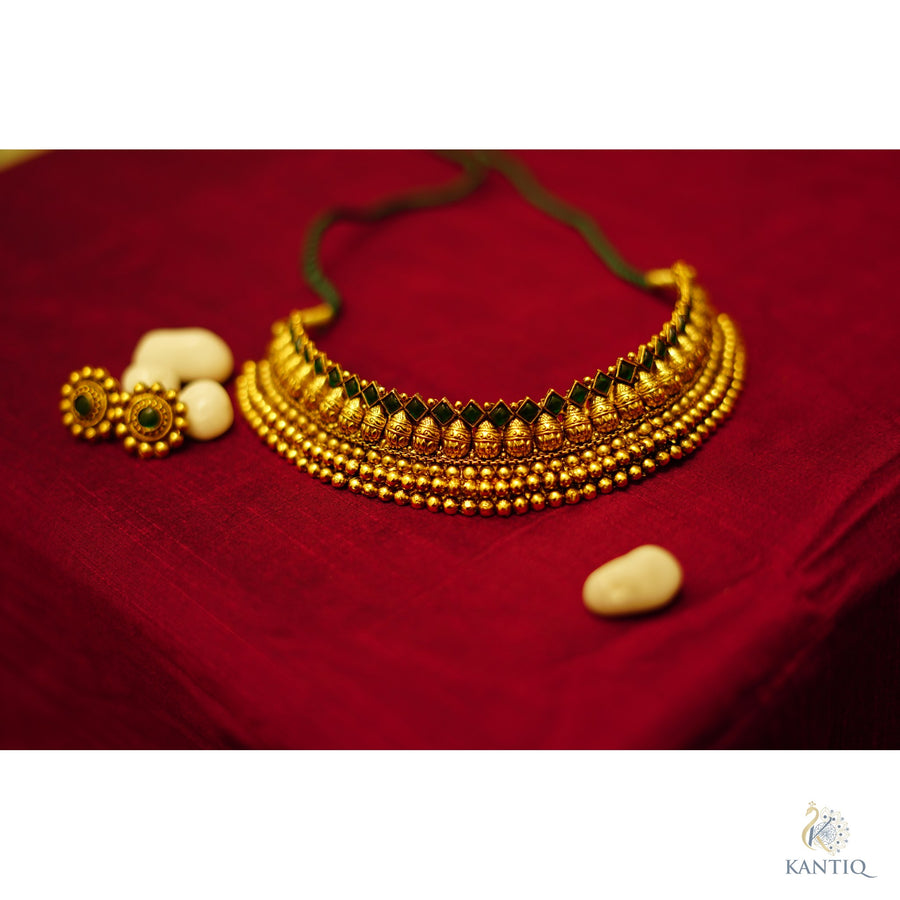 Antique Non-Idol Ball Choker Necklace set with matching Earrings