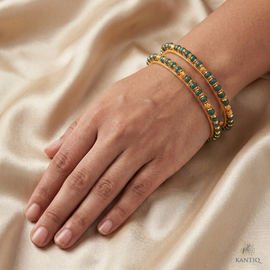Green Beaded  Bangles